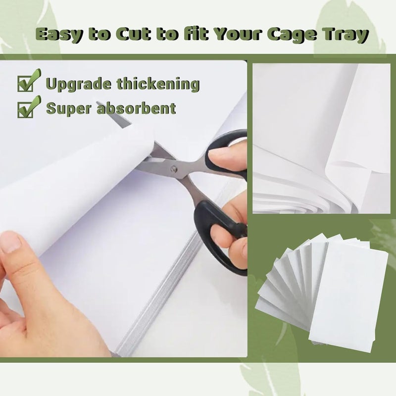 ZiKON 120 Pcs Bird Cage Liner Papers Big Size Cage Paper Liners Disposable Cage Paper Liners Precut Absorbent Cushion Pad Mat Accessories for Pet Bird Parrot (White, 12.2×8.2 inch) - Image 3